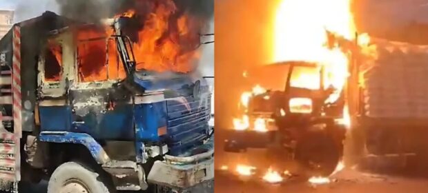 In Karachi, transporters protest and block entries after trucks set fire.