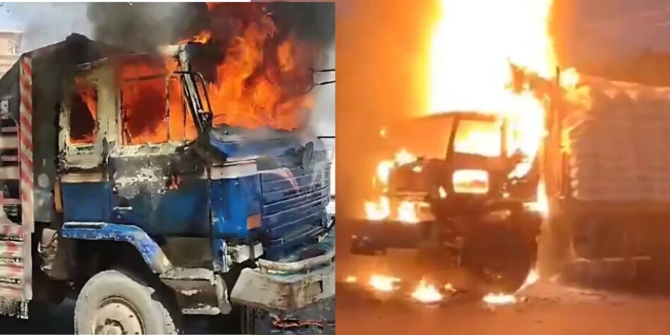 In Karachi, transporters protest and block entries after trucks set fire.